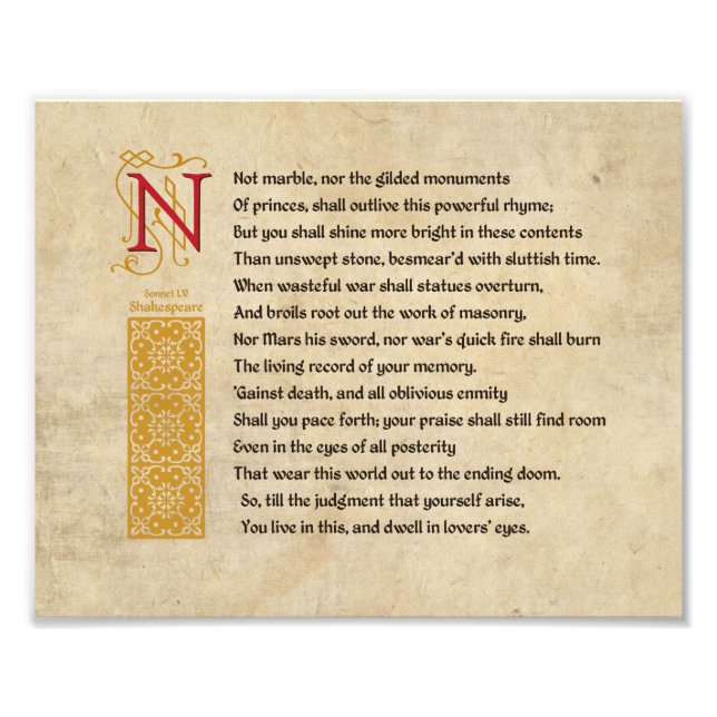 Shakespeare Sonnet 55 (LV) on Parchment Photo Print (Front)