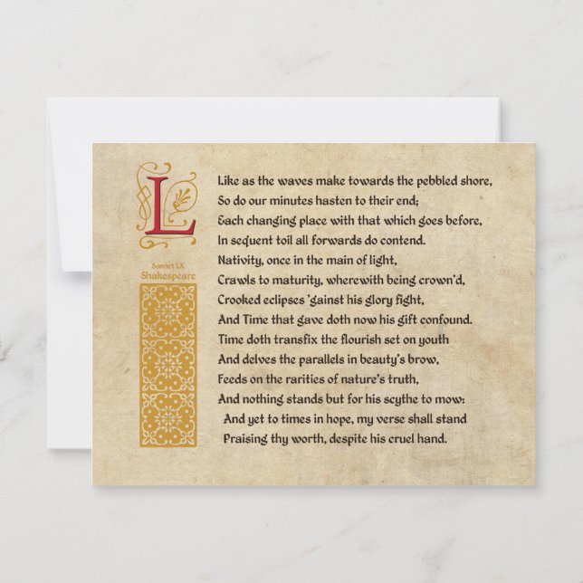 Shakespeare Sonnet 60 (LX) on Parchment Invitation (Back)