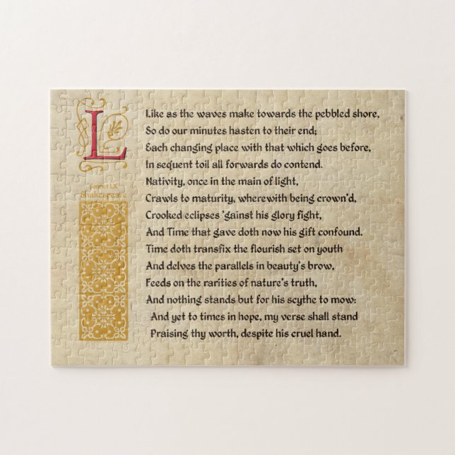 Shakespeare Sonnet 60 (LX) on Parchment Jigsaw Puzzle (Horizontal)