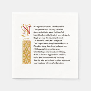 Shakespeare Sonnet 71 (LXXI) on Parchment Napkin