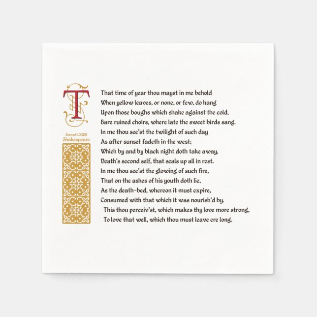 Shakespeare Sonnet 73 (LXXIII) on Parchment Napkin (Front)