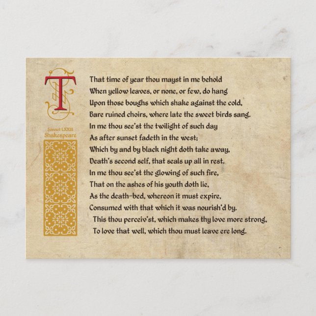 Shakespeare Sonnet 73(LXXIII) on Parchment Postcard (Front)