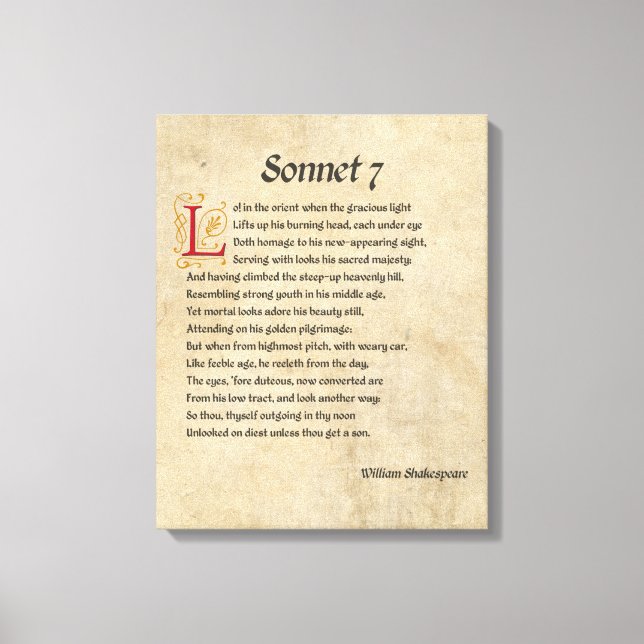 Shakespeare Sonnet 7 Parchment Canvas Print (Front)