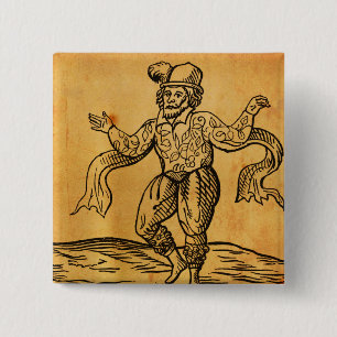 Shakespeare Will Kempe Woodcut Square Button