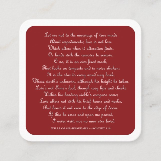 Shakespeare's Sonnet 116 Square Magnet Square Business Card (Front)