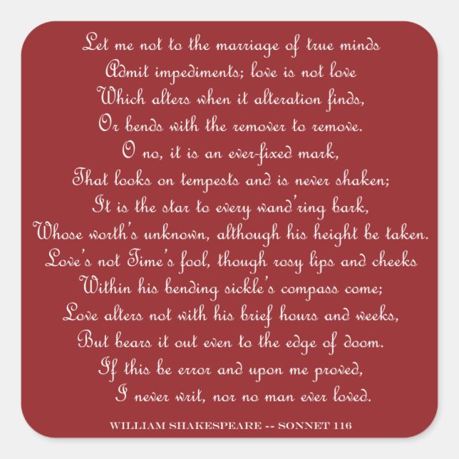 Shakespeare's Sonnet 116 Square Magnet Square Sticker (Front)