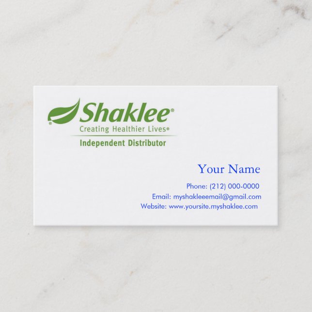 Shaklee Independant Distributer Business Card (Front)