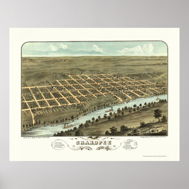 Shakopee, MN Panoramic Map - 1869 Poster (Front)