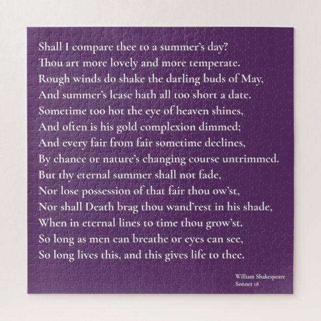 Shall I compare thee to a summer's day? sonnet 18 Jigsaw Puzzle (Vertical)