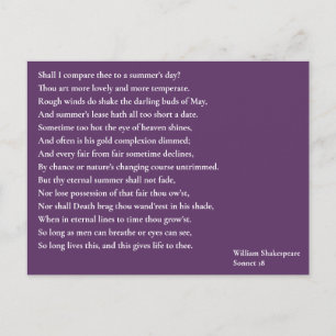 Shall I compare thee to a summer's day? sonnet 18 Postcard
