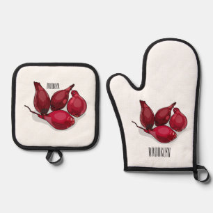 Shallot cartoon illustration oven mitt & pot holder set