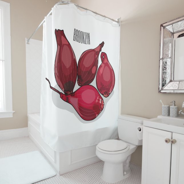 Shallot cartoon illustration shower curtain (In Situ)