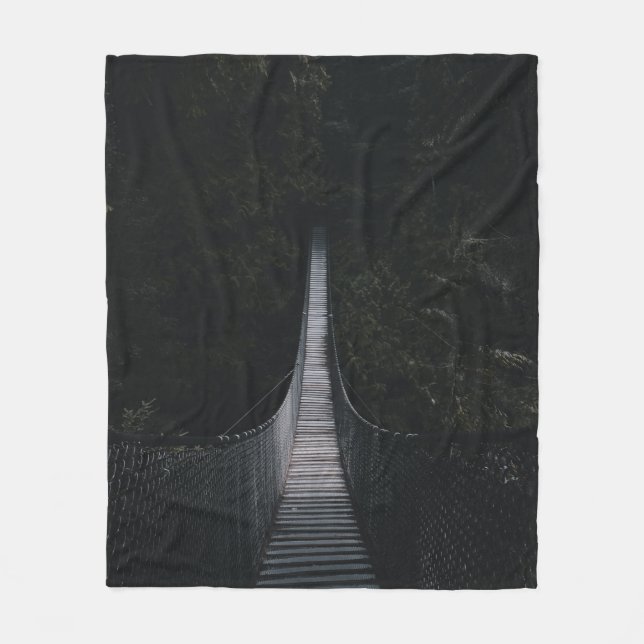 SHALLOW FOCUS PHOTO OF BROWN WOODEN BRIDGE FLEECE BLANKET (Front)