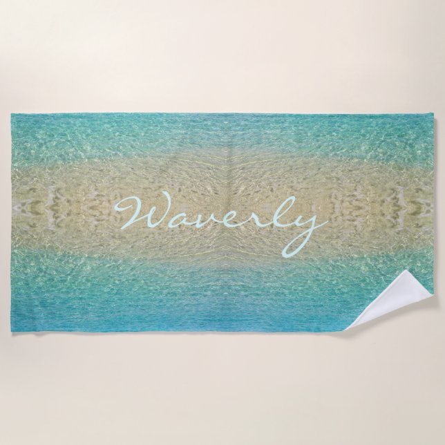Shallow Water Personalised Turquoise & Sand Beach Towel (Front)