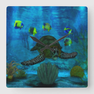 Shallow Waters Aquatic Square Wall Clock