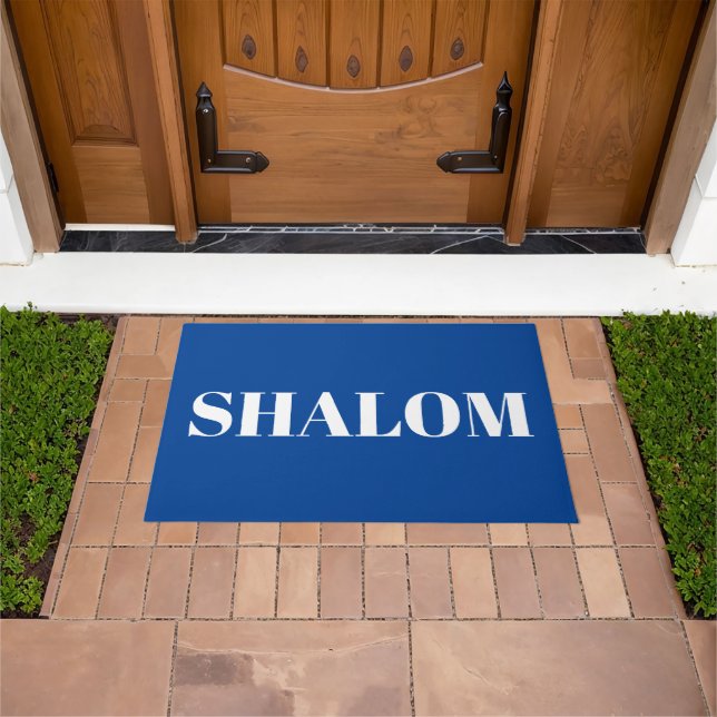 Shalom blue white Hebrew hello peace Jewish Doormat (Outdoor)