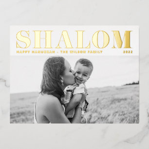 Shalom Bold Typography Happy Hanukkah Photo Foil Holiday Postcard