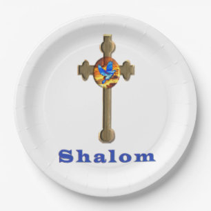Shalom cross paper plate