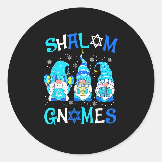Shalom Gnome Jewish Hanukkah Chanukkah Gnomes Fami Classic Round Sticker (Front)
