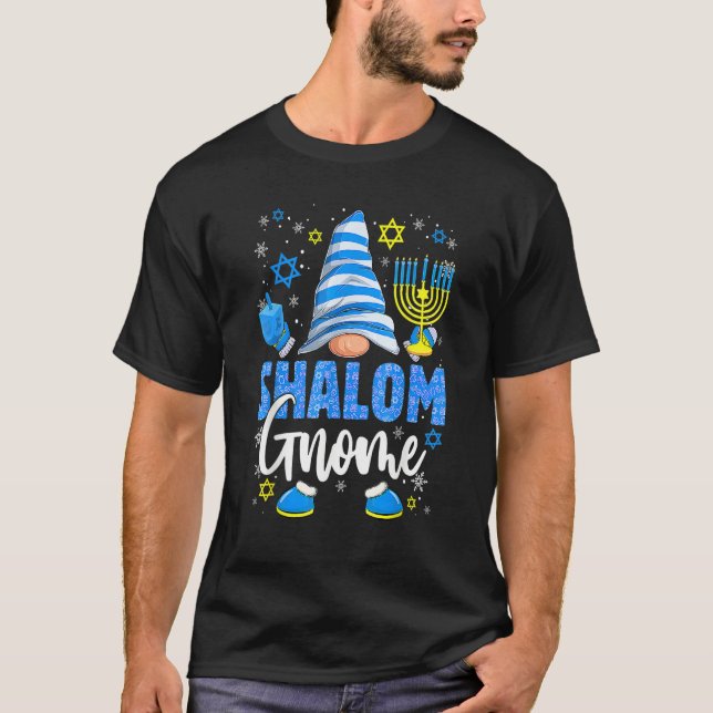 Shalom Gnome Menorah Dreidel Hanukkah Chanukah Jew T-Shirt (Front)