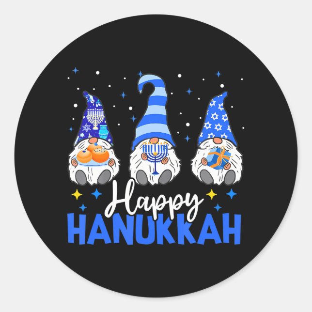 Shalom Gnomes Menorah Dreidel Hanukkah Chanukah Classic Round Sticker (Front)
