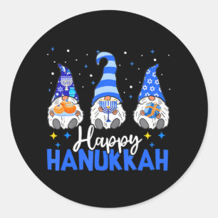 Shalom Gnomes Menorah Dreidel Hanukkah Chanukah Classic Round Sticker