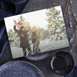 Shalom Hand Lettering Hanukkah Photo Holiday Card