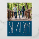 Shalom Hanukkah Holiday Photo Silver Foil Card<br><div class="desc">Real foil hand lettered "Shalom" with landscape photo on top. White area colour is customisable as well as the back side.  Choose your foil colour: gold,  silver or rose gold,  and backer colour. Add more photos to the back or write a message.</div>