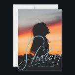 Shalom Heart Hand Lettering Hanukkah Photo Card<br><div class="desc">hand lettered "shalom" with heart,  editable colour and scale; optional message on the back or add more photos</div>
