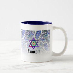 Shalom in Blue Paisley Two-Tone Coffee Mug