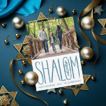 Shalom Lettering Hanukkah Photo Card<br><div class="desc">hand lettered "shalom" with sketched olive branch,  editable colour and scale; optional message on the back or add more photos</div>