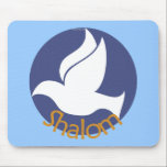 Shalom Mousepad<br><div class="desc">This mousepad features an image of a dove on a blue background. Under the dove are the words "Shalom." A perfect hanukkah gift,  or a great way to show your Jewish pride.</div>