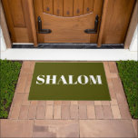 Shalom olive moss green modern elegant doormat<br><div class="desc">Shalom Peace olive moss green solid plain colour modern elegant Doormat.
White text.</div>