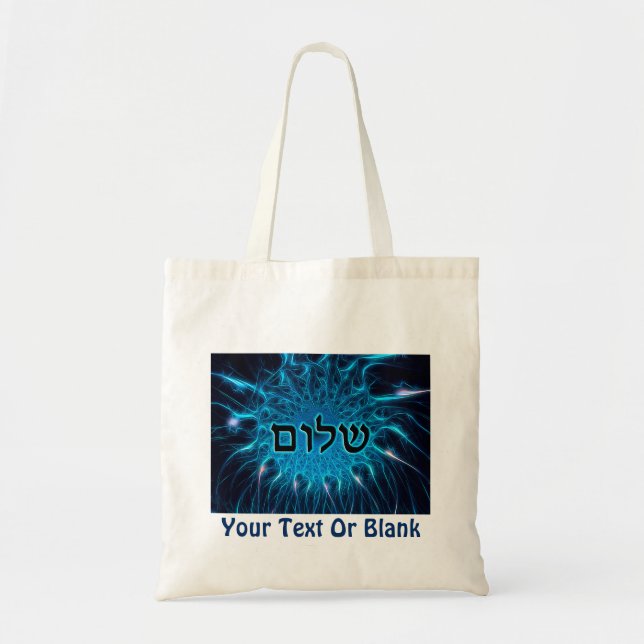 Shalom On Blue Fractal Tote Bag (Front)