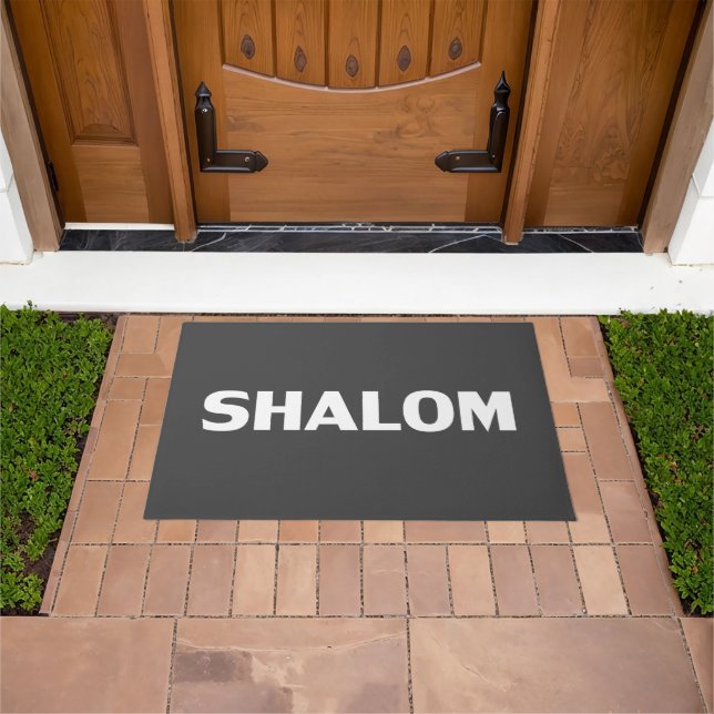 Shalom, Peace, white charcoal grey modern Doormat (Outdoor)