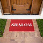 Shalom red and white elegant doormat<br><div class="desc">"Shalom" white letters,  red background Doormat.</div>