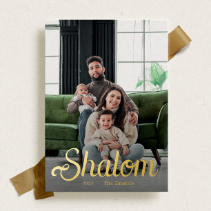 Shalom Script in Gold Foil Holiday Card