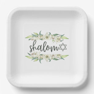 Shalom (with Lilies and Star of David) Paper Plate