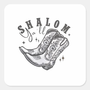 Shalom Y'all Cowboy Jewish Hanukkah West Square Sticker