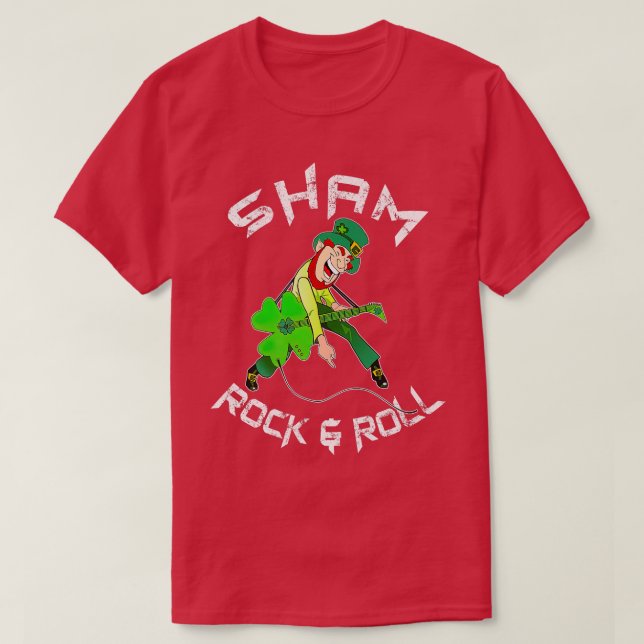 Sham Rock And Roll Shamrock Guitar Lover St Patric T-Shirt (Design Front)