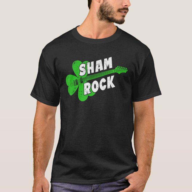 Sham Rock Shamrock Guitar St Patricks Day T-Shirt (Front)