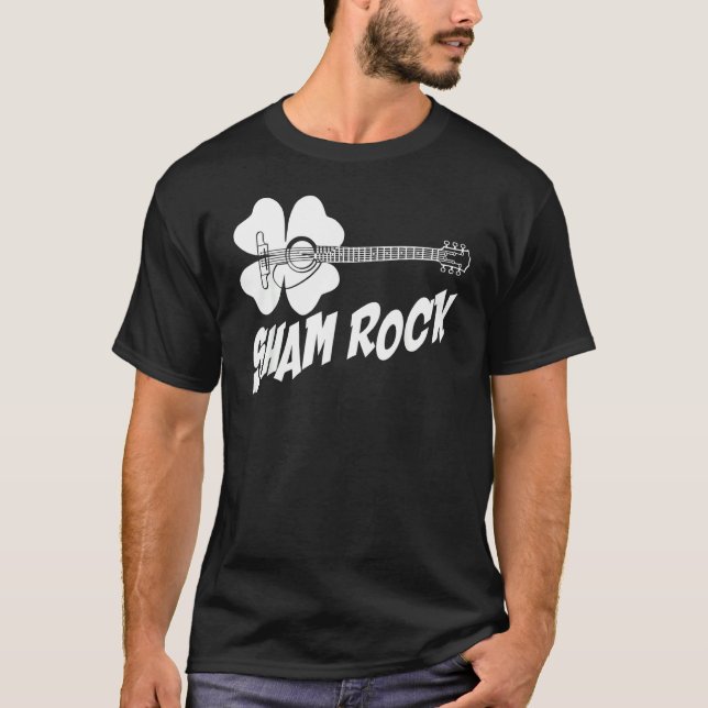 Sham Rock St Patricks Day Funny Shamrock Guitar T-Shirt (Front)