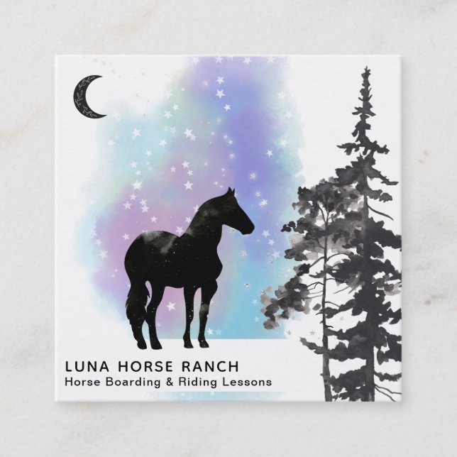*~* Shaman Cosmic Moon Horse Ranch Rainbow Stars Square Business Card (Front)
