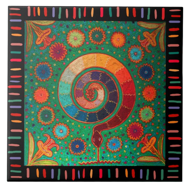 Shaman Huichol Celestial Serpent Tile (Front)
