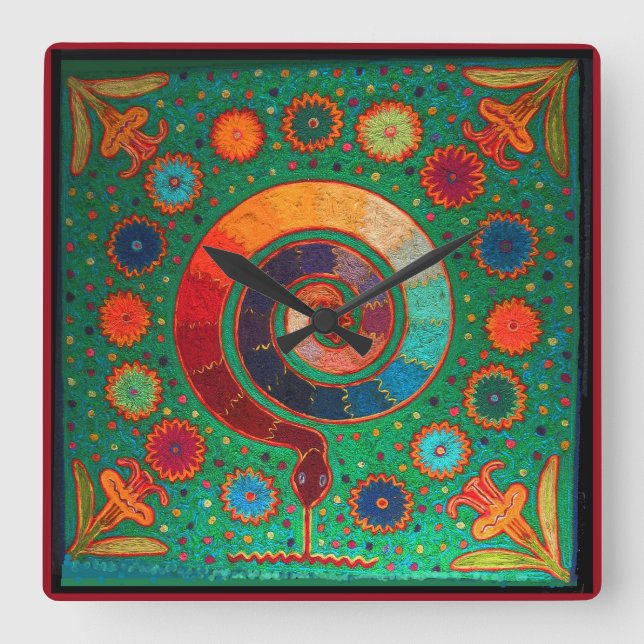 Shaman Serpent Ritual Square Wall Clock (Front)