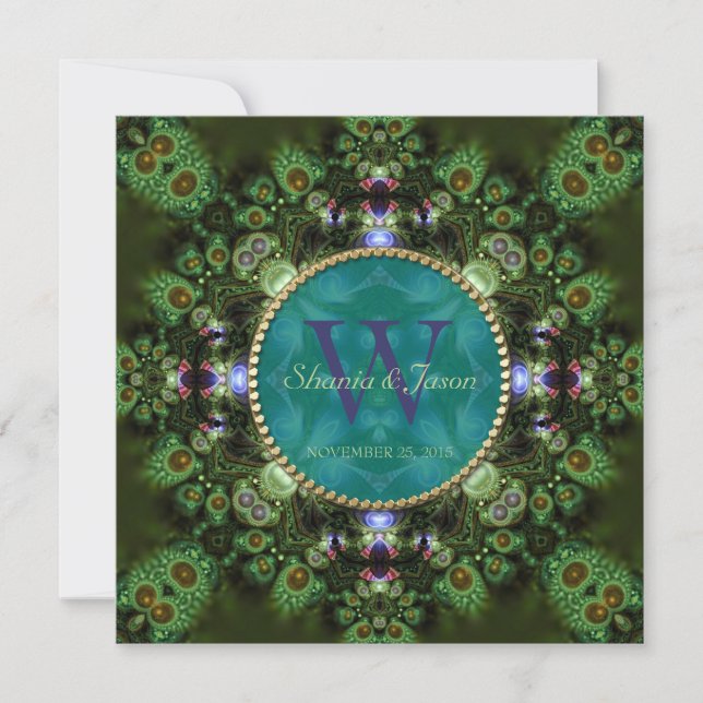Shaman Spirit Nature Green Monogram Engagement Invitation (Front)