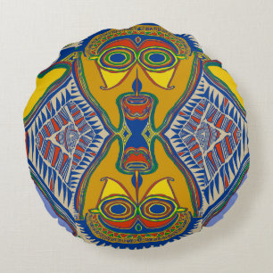 Shaman Tribal Mask Round Cushion