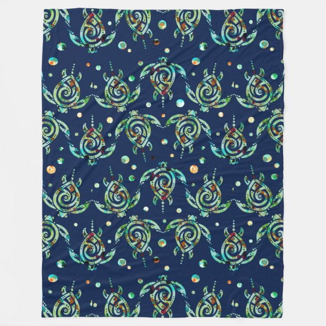 Shamanic Sea Turtle seamless pattern + your backg. Fleece Blanket (Front)