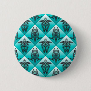 Shamanic Sea Turtles Pattern - cyan 6 Cm Round Badge