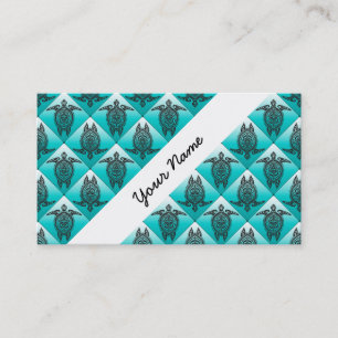 Shamanic Sea Turtles Pattern - cyan Business Card